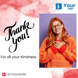 Woman expressing gratitude with a 'Thank You' message