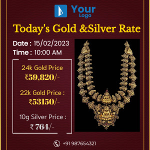 Image displaying today's gold and silver prices with a gold necklace.