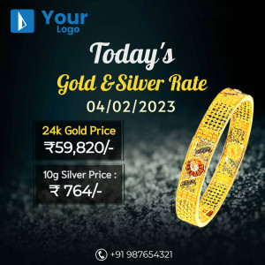 Image displaying today's gold and silver prices with a gold bracelet.