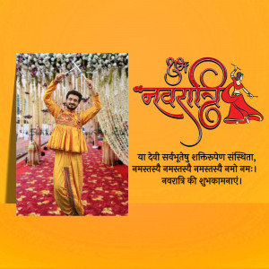 Man celebrating Navratri with traditional attire and decorations