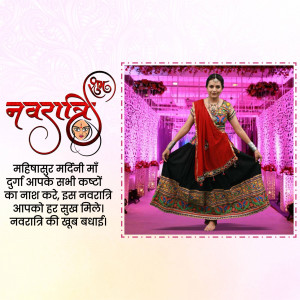 Woman in traditional Navratri attire performing Garba dance