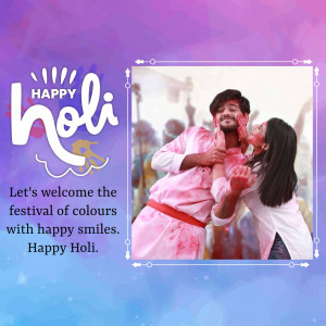 Couple celebrating Holi with colors and smiles