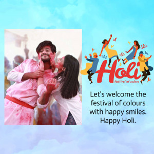 Couple celebrating Holi with colors and festive illustration