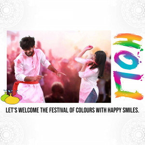Couple celebrating Holi with colors and smiles