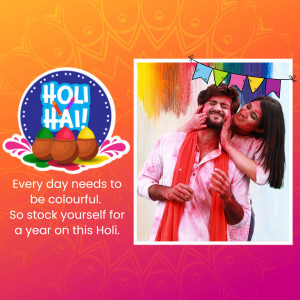 Couple celebrating Holi with colors and festive decorations