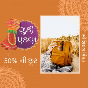 Backpack with Gujarati cultural elements and a sale promotion