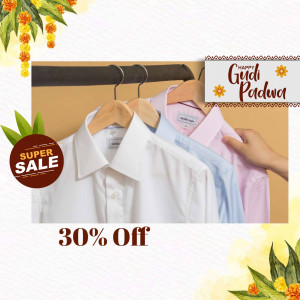 Gudi Padwa sale banner featuring shirts with a 30% discount.