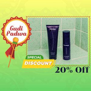 Curology skincare products with a Gudi Padwa festive background and discount offer.
