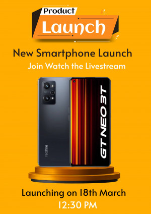 Realme GT Neo 3 smartphone launch announcement with phone image and livestream details