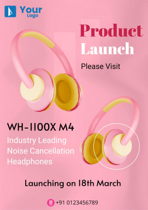 Pink and yellow headphones product launch advertisement