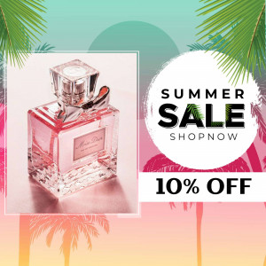 Miss Dior perfume bottle with a summer sale promotion