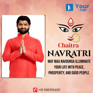 Image of a man in traditional attire with a Navratri background and greetings.