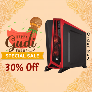 Gaming PC with Gudi Padwa festive background and 30% off sale offer