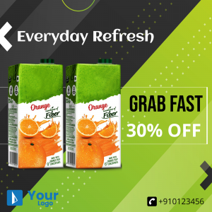 Two cartons of orange juice with a 30% off promotion.