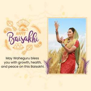 A woman performing Bhangra dance with Baisakhi decorations.