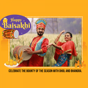 People celebrating Baisakhi with traditional dance and music