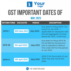 GST Important Dates for May 2023 - Return Filing Deadlines