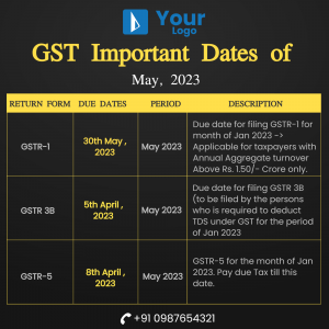 GST Important Dates for May 2023 - Filing Deadlines