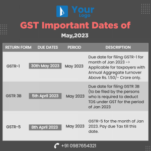 GST Important Dates for May 2023 - Return Filing Deadlines