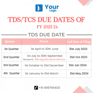 TDS/TCS due dates for financial year 2023-24 in a table format