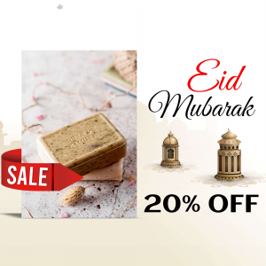 Eid Mubarak promotion for natural soap with 20% off