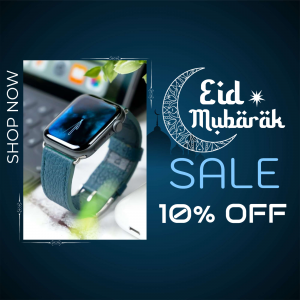 Smartwatch with Eid Mubarak greeting and sale promotion