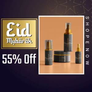 Eid Mubarak skincare products with a 55% off promotion