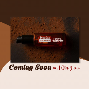 L'Oréal Men Expert Beard Oil bottle on a textured brown surface with 'Coming Soon' text.