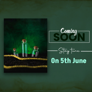 Image of potion bottles with a 'Coming Soon' announcement.