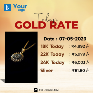 Image displaying today's gold and silver rates with a gold jewelry piece.