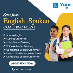 Promotional image for English spoken coaching with children and course details.