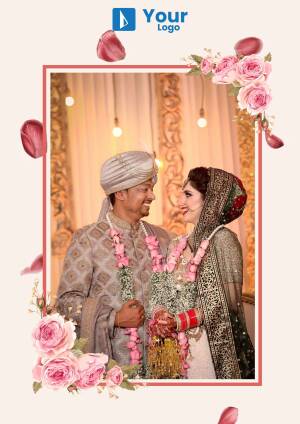 A beautifully decorated wedding photo of an Indian couple.