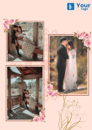 Collage of a couple in romantic settings with floral decorations.