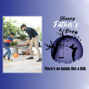 A heartwarming image celebrating Father's Day with a father and son playing ball and a silhouette of a father and child on a swing.