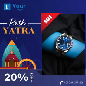 Rath Yatra Sale advertisement featuring a Citizen watch and temple illustration.
