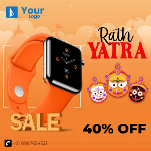 Smartwatch advertisement for Rath Yatra festival with 40% off