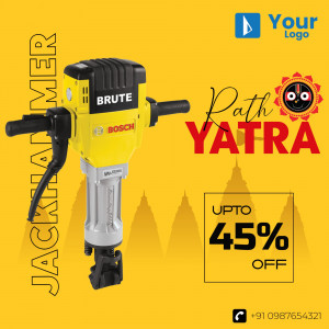 Yellow Bosch jackhammer with promotional text for Path Yatra sale
