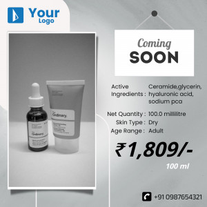 Image of The Ordinary skincare products with 'Coming Soon' text and product details.