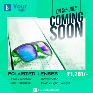 Image of polarized sunglasses with product features and launch date