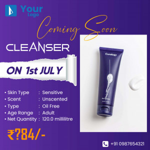 Promotional image for a new cleanser product launching on July 1st.