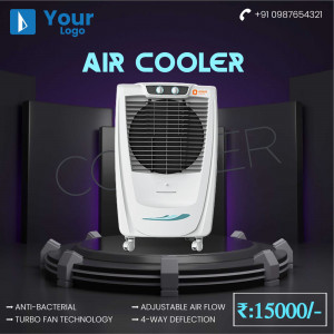 White air cooler with features and price displayed