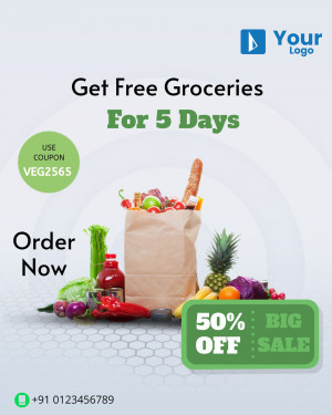 Grocery offer with 50% off and free groceries for 5 days