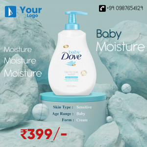 Product shot of Baby Dove Moisture Lotion on a pedestal