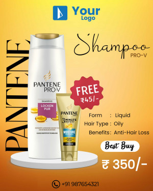 Pantene Pro-V Shampoo bottle with a free hair mask and price details.