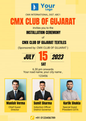 Invitation card for CMX Club of Gujarat Textiles Installation Ceremony