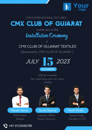 Invitation card for the Installation Ceremony of CMX Club of Gujarat Textiles