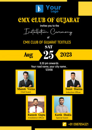 Invitation card for CMX Club of Gujarat Installation Ceremony