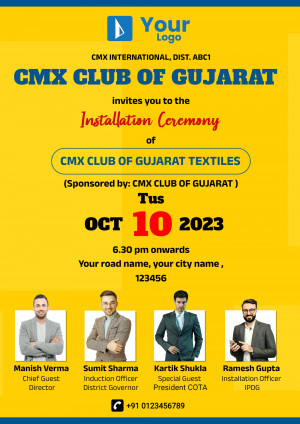 Invitation card for CMX Club of Gujarat Textiles Installation Ceremony