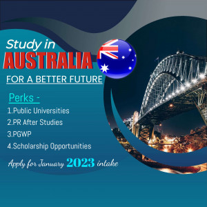 Image promoting study opportunities in Australia with the Sydney Opera House and Harbour Bridge in the background.