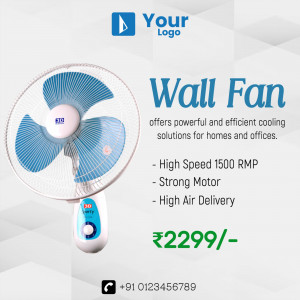 Image of a wall fan with price and features